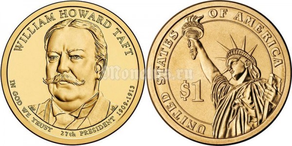 Монета 1 доллар 2013 год Уильям Говард Тафт 27-й президент США