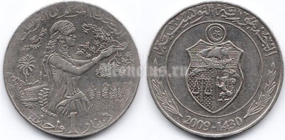 монета Тунис 1 динар 2009 год