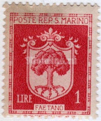 марка Сан-Марино 1 лира "Coats of Arms - definitive 1945" 1945 год