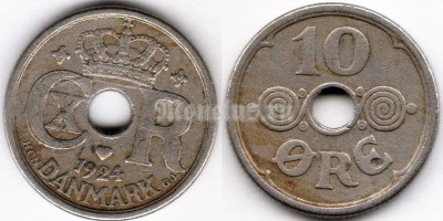 монета Дания 10 эре 1924 год