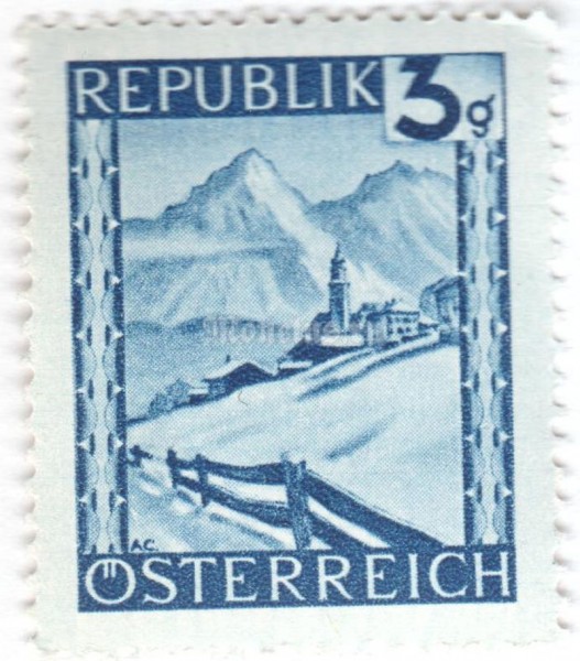 марка Австрия 3 гроша "Lermoos (Tyrol)" 1945 год