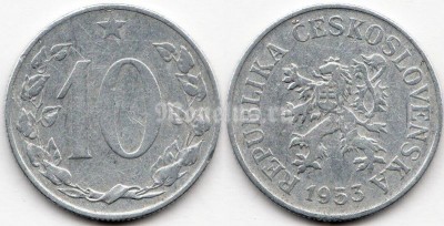 монета Чехословакия 10 геллеров 1953 год