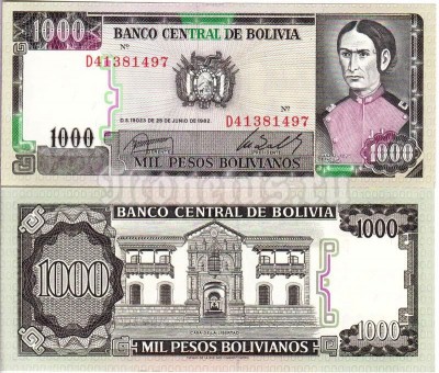 бона Боливия 1000 песо боливиано 1982 год