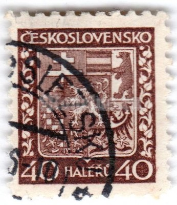 марка Чехословакия 40 геллер "Coat of Arms" 1929 год Гашение
