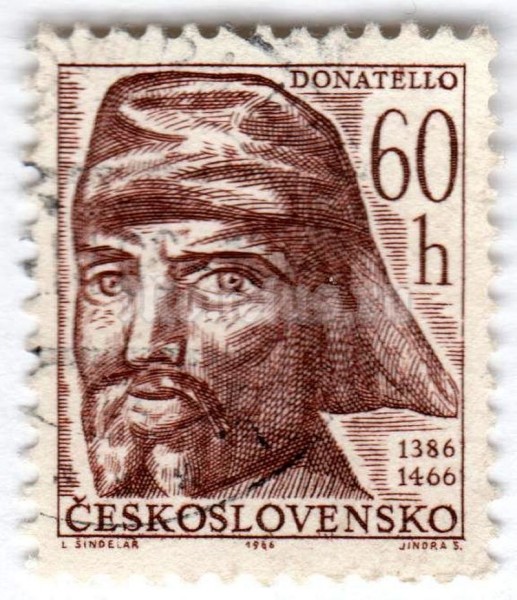 марка Чехословакия 60 геллер "Donatello (1386-1466), Italian sculptor" 1966 год Гашение