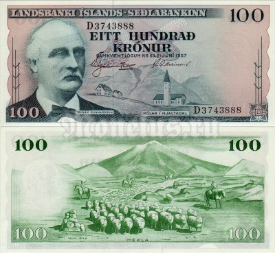 банкнота Исландия 100 крон 1957 год