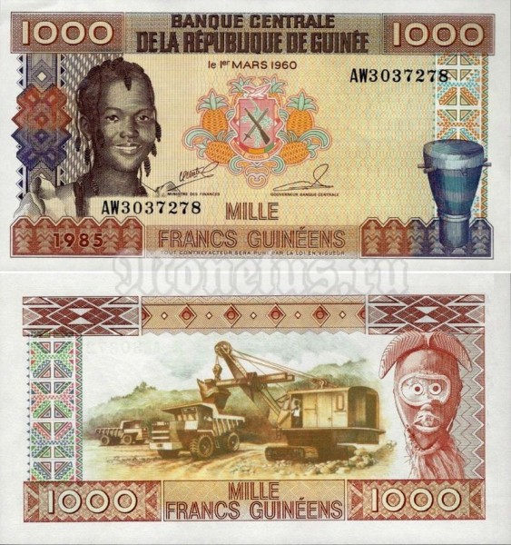 бона Гвинея 1000 франков 1985 год