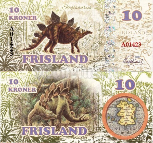 Бона Фрисланд 10 крон 2016 год Стегозавр