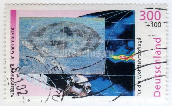 марка ФРГ 300+100 пфенниг "Gamma Ray Image of Sky" 1999 год Гашение