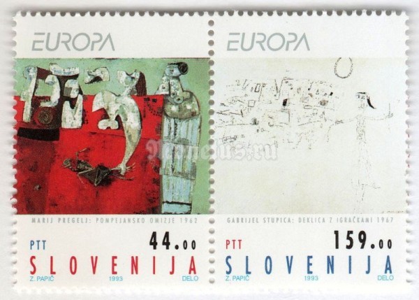сцепка Словения 203 толара "EUROPA 1993 - contemporary art" 1993 год