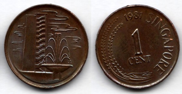 монета Сингапур 1 цент 1981 год