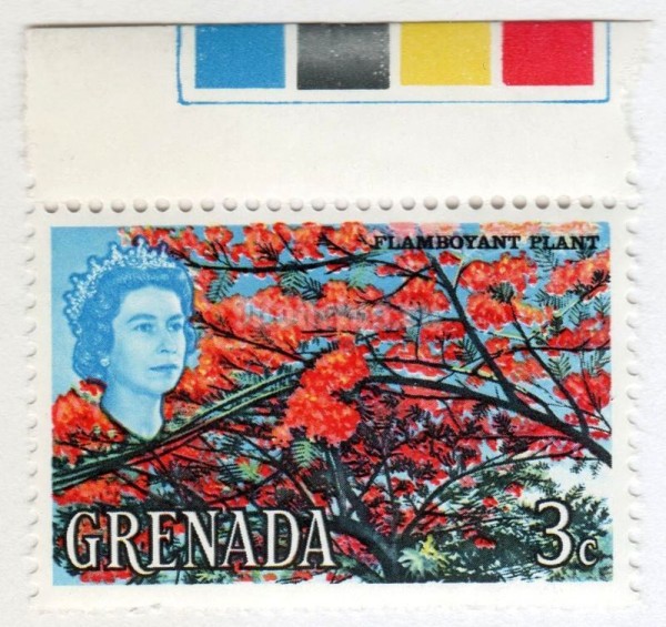 марка Гренада 3 цента "Flamboyant Plant" 1966 год