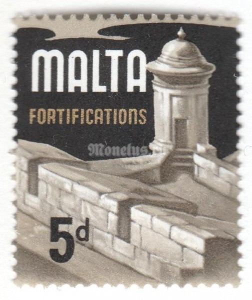 марка Мальта 5 пенни "Fortifications" 1970 год