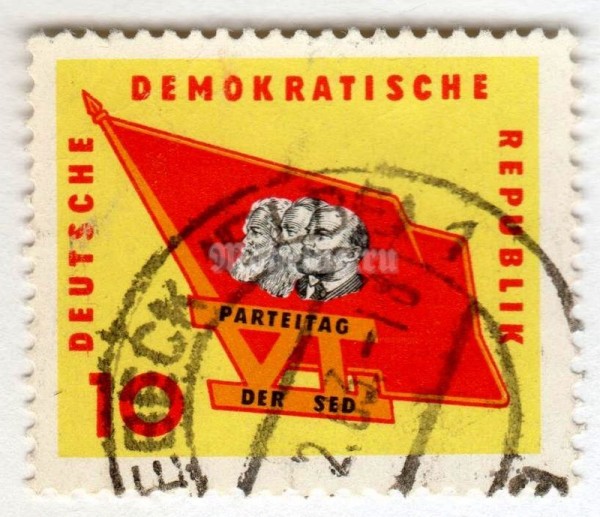 марка ГДР 10 пфенниг "Party emblem" 1963 год Гашение