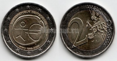 монета 2 евро 2009 год Германия 10 лет ЕВРО