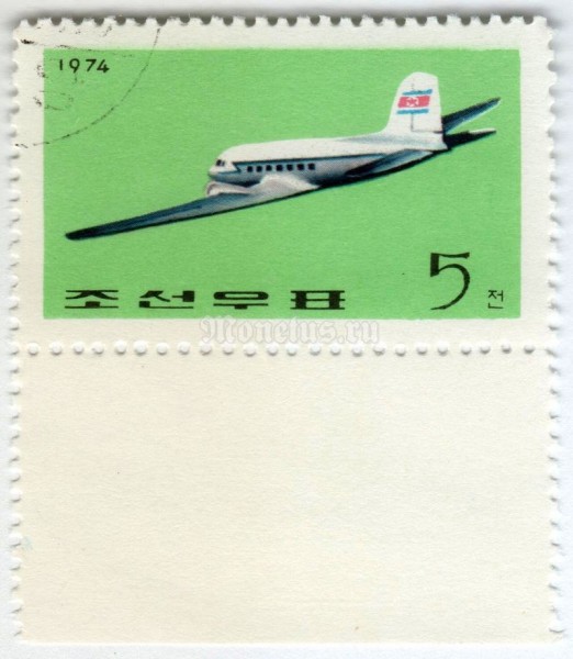 марка Северная Корея 5 чон "Lisunov LI-2" 1974 год Гашение