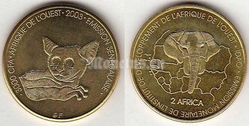 Монета Сенегал 2 африка/3000 франков 2003 год - Галаго