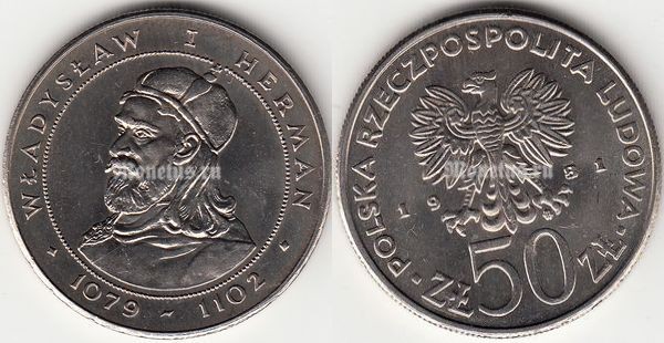 монета Польша 50 злотых 1981 год Владислав I Герман