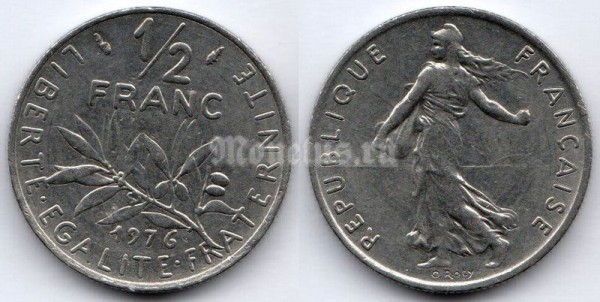 монета Франция 1/2 франка 1976 год