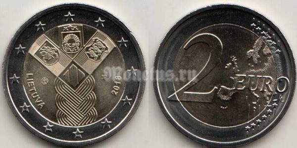 монета Литва 2 евро  2018 год - 100 лет государствам Балтики