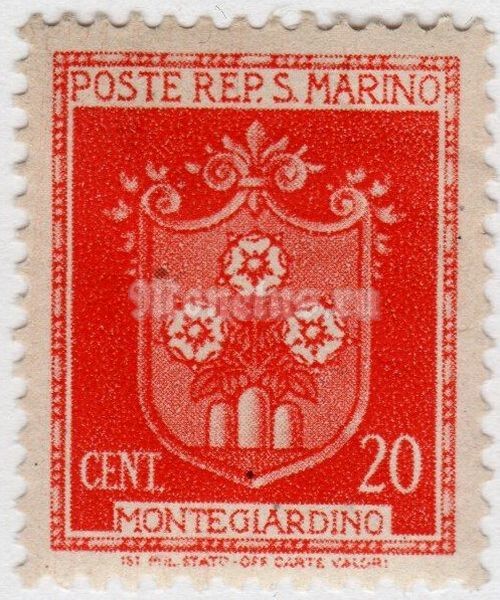 марка Сан-Марино 20 сентисимо "Coats of Arms - definitive 1945" 1945 год