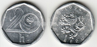 монета Чехия 20 геллеров 1994 год
