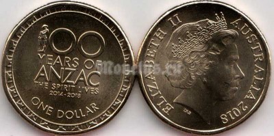 монета Австралия 1 доллар 2018 год - 100 лет АНЗАК