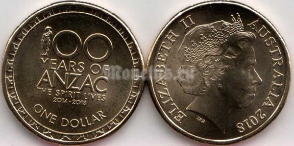монета Австралия 1 доллар 2018 год - 100 лет АНЗАК