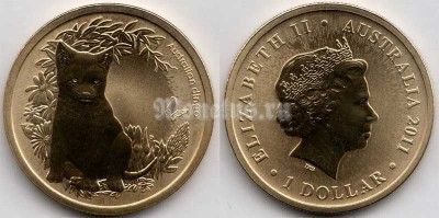 монета Австралия 1 доллар 2011 год  - Собака Динго, серия детеныши животных