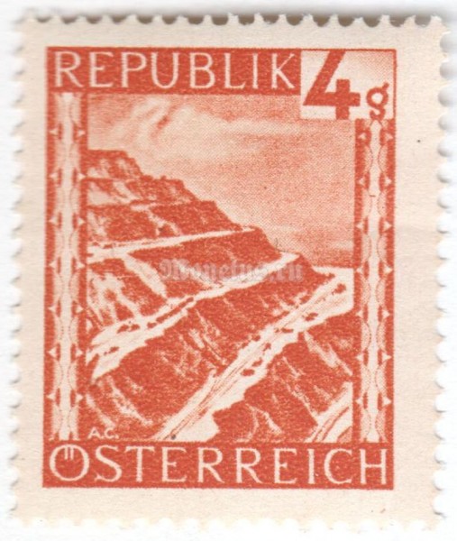 марка Австрия 4 гроша "Erzberg (Styria)" 1946 год
