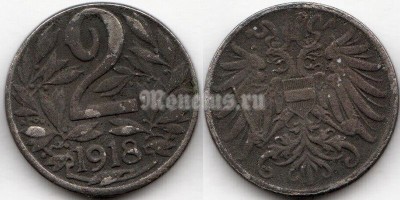 монета Австрия 2 геллера 1918 год