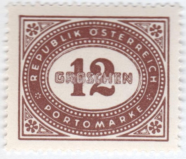 марка Австрия 12 грош "Digit in oval frame" 1947 год