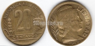 монета Аргентина 20 сентаво 1949 год