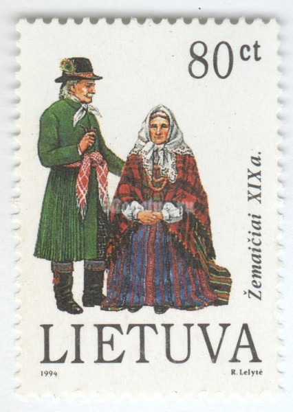 марка Литва 80 центес "Zemaiciai couple" 1994 год