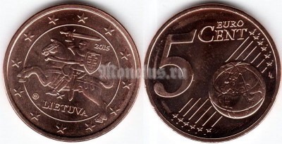 монета Литва 5 евро центов 2015 год