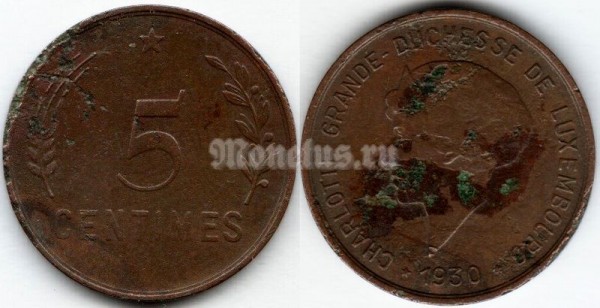 монета Люксембург 5 сантимов 1930 год