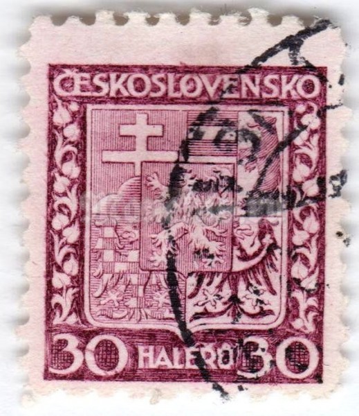 марка Чехословакия 30 геллер "Coat of Arms" 1929 год Гашение