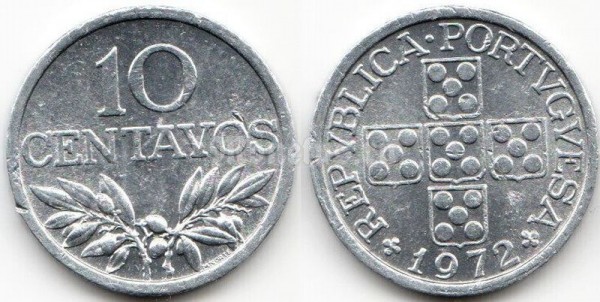 монета Португалия 10 сентаво 1972 год