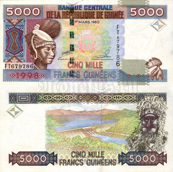 бона Гвинея 5000 франков 1998 год