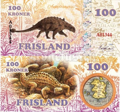 Бона Фрисланд 100 крон 2016 год Анкилозавр