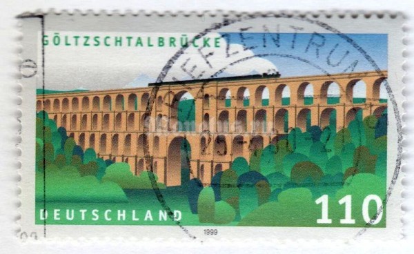 марка ФРГ 110 пфенниг "Göltzschtal bridge" 1999 год Гашение