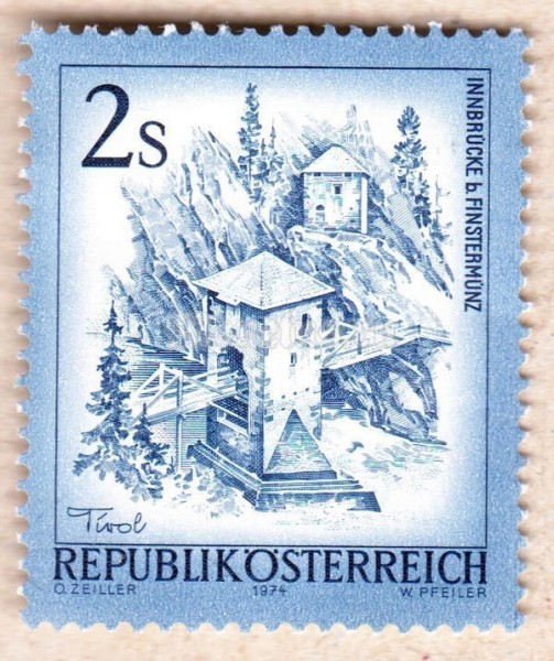 марка Австрия 2 Австрийских шиллинга "Инсбрук" 1974 год