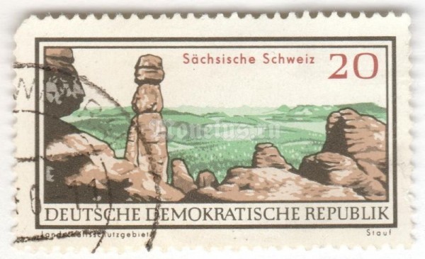 марка ГДР 20 пфенниг "Saxon Switzerland" 1966 год Гашение