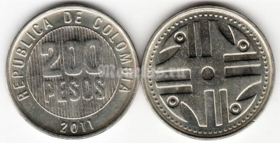 монета Колумбия 200 песо 2011 год