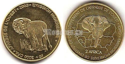 Монета Нигер 2 африка/3000 франков 2003 год - Лев