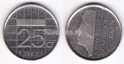 монета Нидерланды 25 центов 1982 год