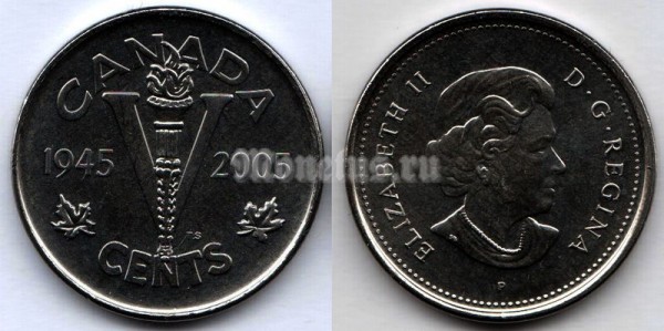 монета Канада 5 центов 2005 год - 60 лет победе во Второй Мировой войне
