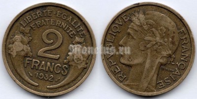 монета Франция 2 франка 1932 год
