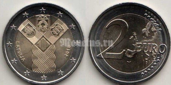 монета Латвия 2 евро  2018 год - 100 лет государствам Балтики