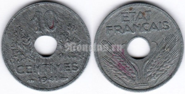 монета Франция 10 сантимов 1941 год